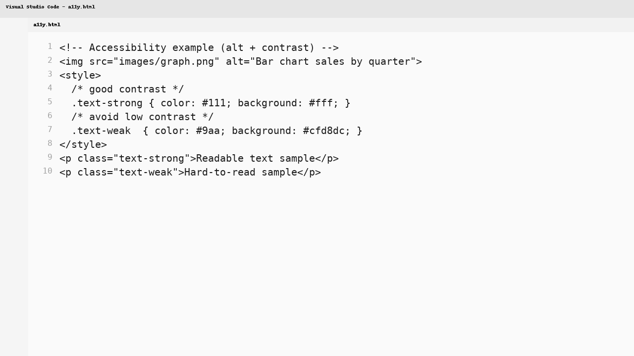Good vs weak text contrast in code