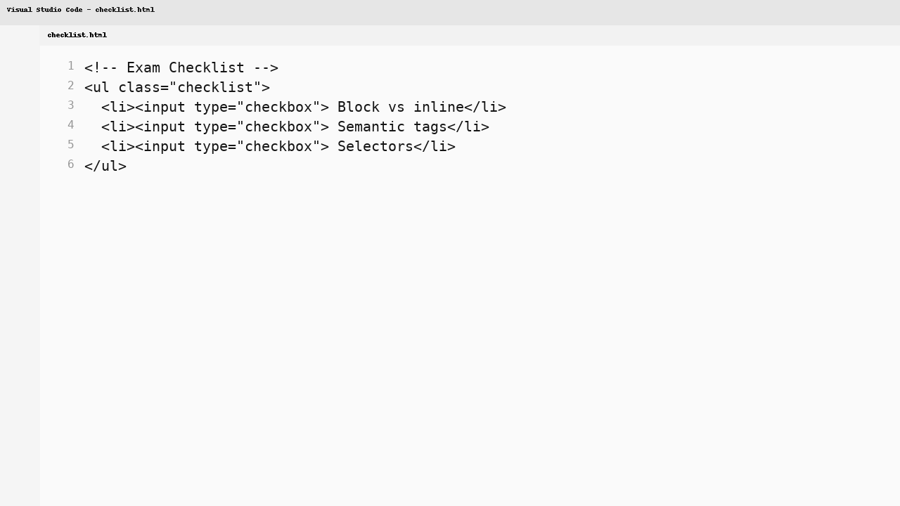 Checklist code example image